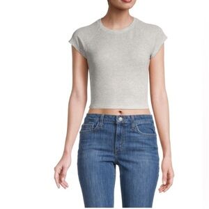 NWT Monrow Cap Sleeve Textured Mesh Stretch Crop Top SZ S